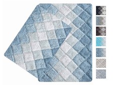 100 Cotton Bath Rug Set of 2 - Blue, Anti Skid Super Soft Absorbent Bath Rug...