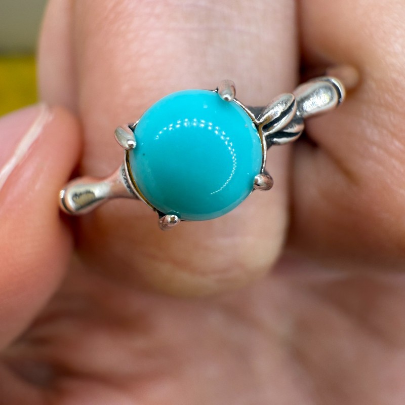 925 Sterling Silver Ring Turquoise 6mm Round Natural Gemstone Bridal Jewelry