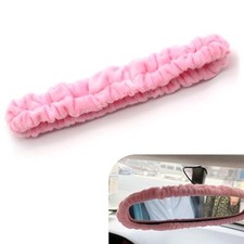 Car Rearview Mirror Cover, Cute Plush Elastic Comfortable Rearview 1 PC Pink