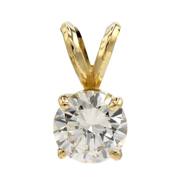 GIA certified 1.23ct round diamond  I1 J 14k yellow gold solitaire pendant 0.9g