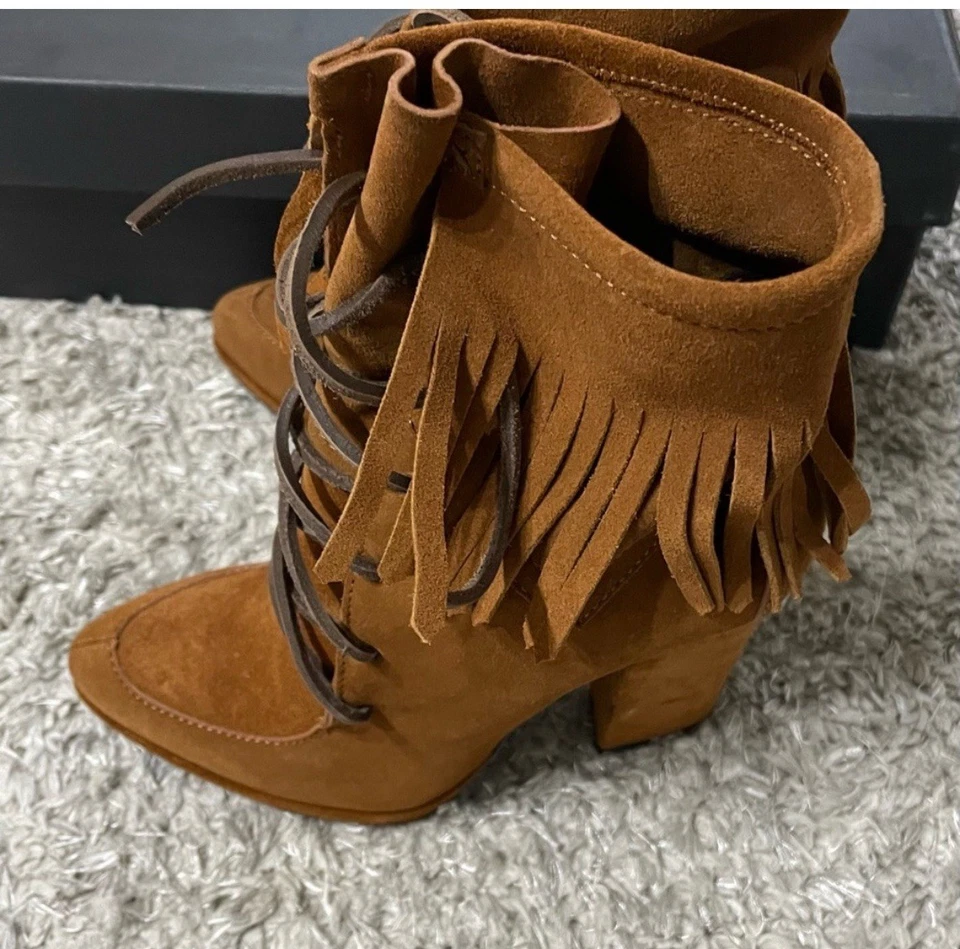 Botín Giuseppe Zanotti Gris Marrón Gamuza Flecos Con Cordones Tacón Bloque 36.5/6.5 Foto 2 de 3