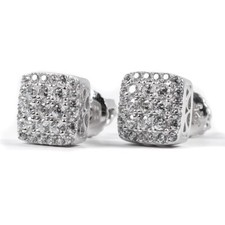Mens Small Cube Square White Gold Plated Iced...