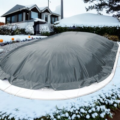 Aufblasbare Poolabdeckung Oval 623x360 cm Staubgrau Überwinterung Luft Kissen