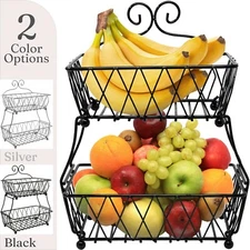 Sorbus 2-Tier Fruit Basket Display Stand, Countertop Metal Storage for Bread/Veg