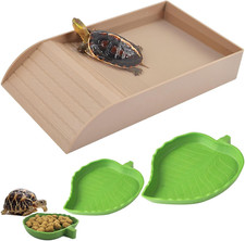 3Pcs Tortoise Food Dish with Ramp and Basking Platform Leaf Tortoise Water Food