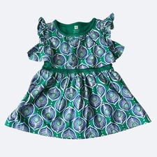 Tea Collecton Dress Size 6 12 Months Kelly Green Cotton Peacock Ruffles NWOT