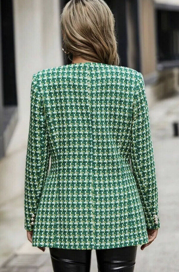 ZARA GREEN TEXTURED JACKER DOUBLE BREASTED COAT BLAZER SIZE EXTRA SMALL XS NEW image 3