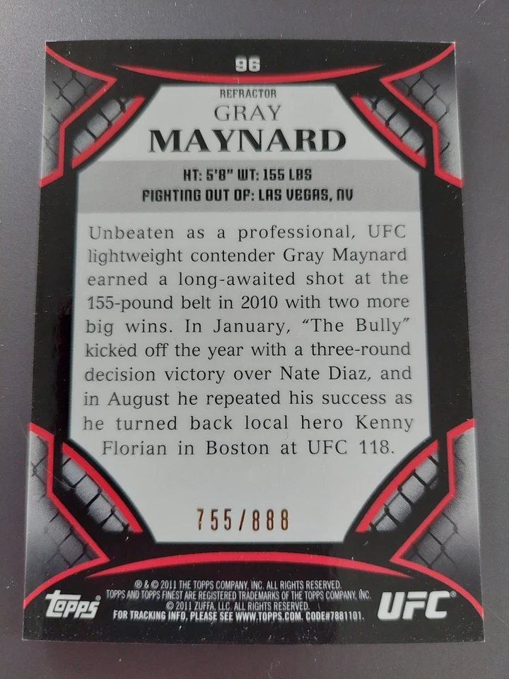 Gray Maynard #96 2011 Topps UFC Finest Refractor #755/888 - Image 2 of 2