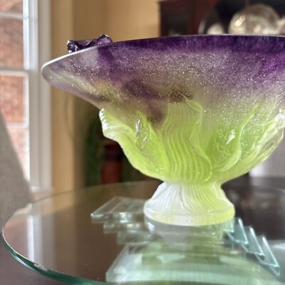 工芸品 DAUM FRANCE DAUM FRANCE PATE DE VERRE LARGE IRIS CETERPIECE BOWL SIGNED 8 3/4