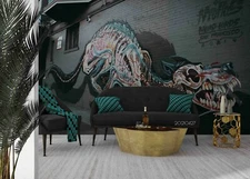 3D Graffiti Skeleton Wallpaper Wall Mural Removable Self-adhesive Sticker7567