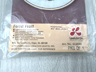 VTG Lee Wards 1977 Crewel FOREST FEAST Bird Stamped Embroidery