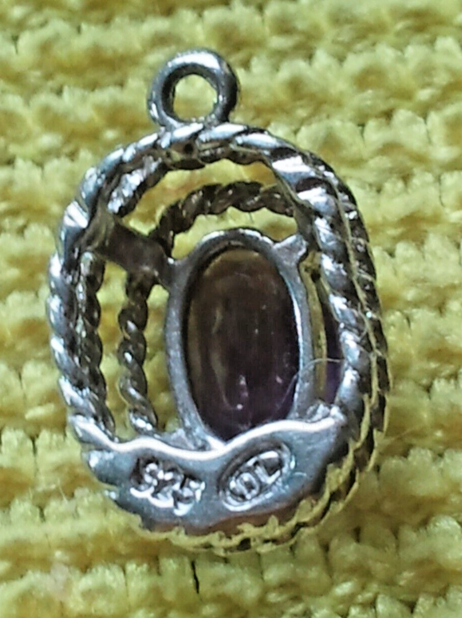 Sterling Silver Solid 925 Amethyst Scroll Oval Pe… - image 2