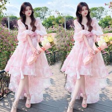 Women Princess Floral Sweet Dress Party Puff Sleeve Fairy Dress Long Beach Dress