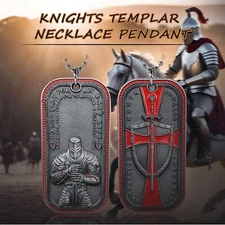 Knights Templar Cross Dog Tag Crusader Sword and Shield Life Creed Necklace