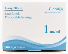 Easy Glide 1cc / 1ml Luer Lock Sterile Syringe (No Needle) - Box of 100