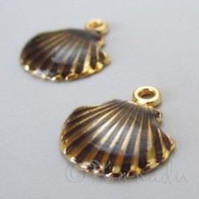Scallop Shell 18mm Gold Plated Brown Enamel Beach Charms C1798 - 2, 5 Or 10PCs