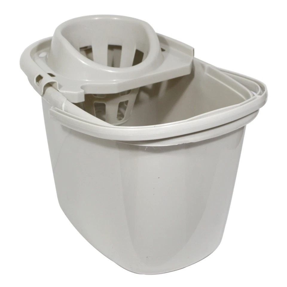 TML Plastic Durable Household Home Mop Bucket Wringer with Handle 15L - Taupe