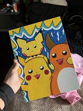 Hand painted Pok mon original fanart 6x8 inch flat canvas.