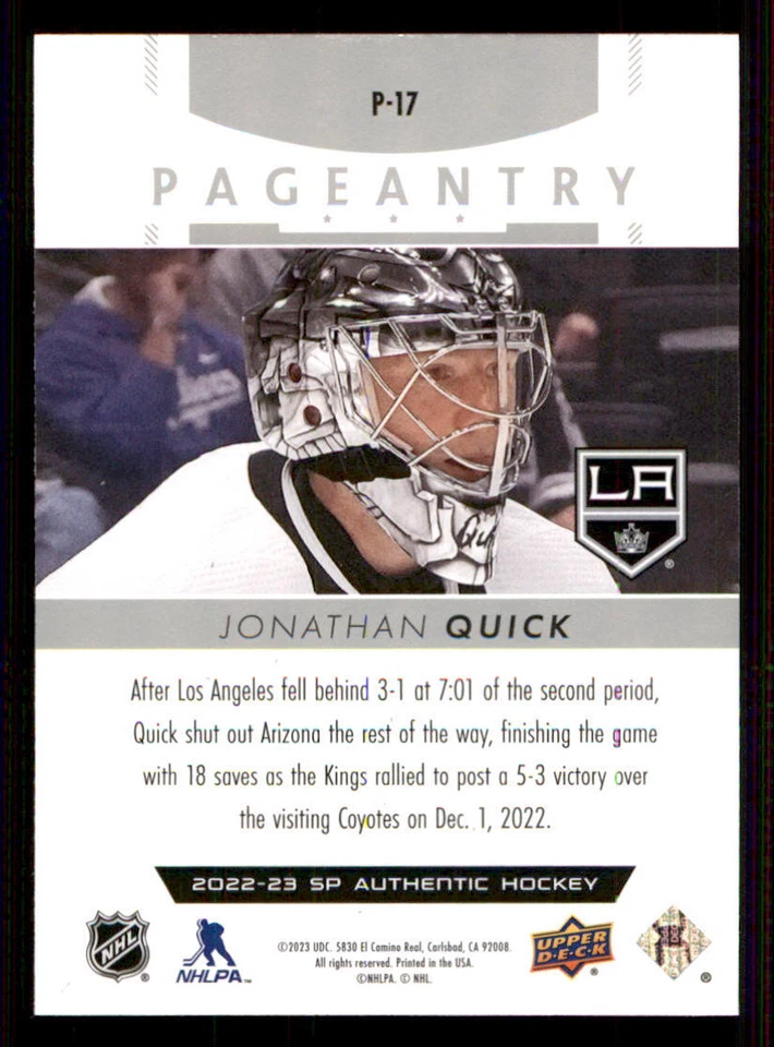2022-23 SP Authentic Pageantry #P17 Jonathan Quick - Image 2 of 2
