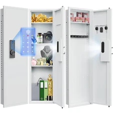 53" Wall Safe Hidden Fingerprint Wall Gun Safe with Adjustable Shelf & Key Hook