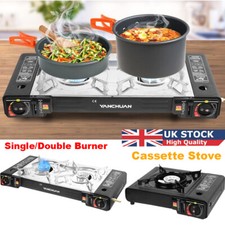 Portable Double Burner Gas Stove Camping Butane Cooker Barbecue Gas Cannister UK