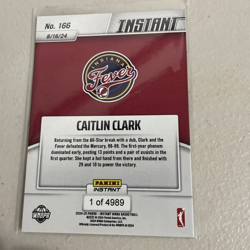 2024 Caitlin Clark Panini Instant #166 Rookie Card Indiana Fever Limited Edition - Picture 2 of 8