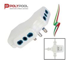 ADATTATORE MULTIPRESA PIATTA SPINA 16A TRIPLA PRESA BIPASSO 10/16A MADE IN ITALY