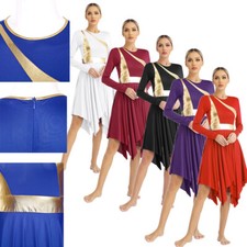Womens Dancewear Praise Costume Long Sleeve Dress Ballet Leotard Shiny Worship