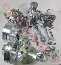 SBC V Pulley + Bracket Kit & Power Steering Long Water Pump Alernator High Mount