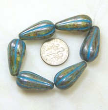 Faceted Tear Drop Beads,20x9mm, Teal w/ Blue Wash, 6 Pieces