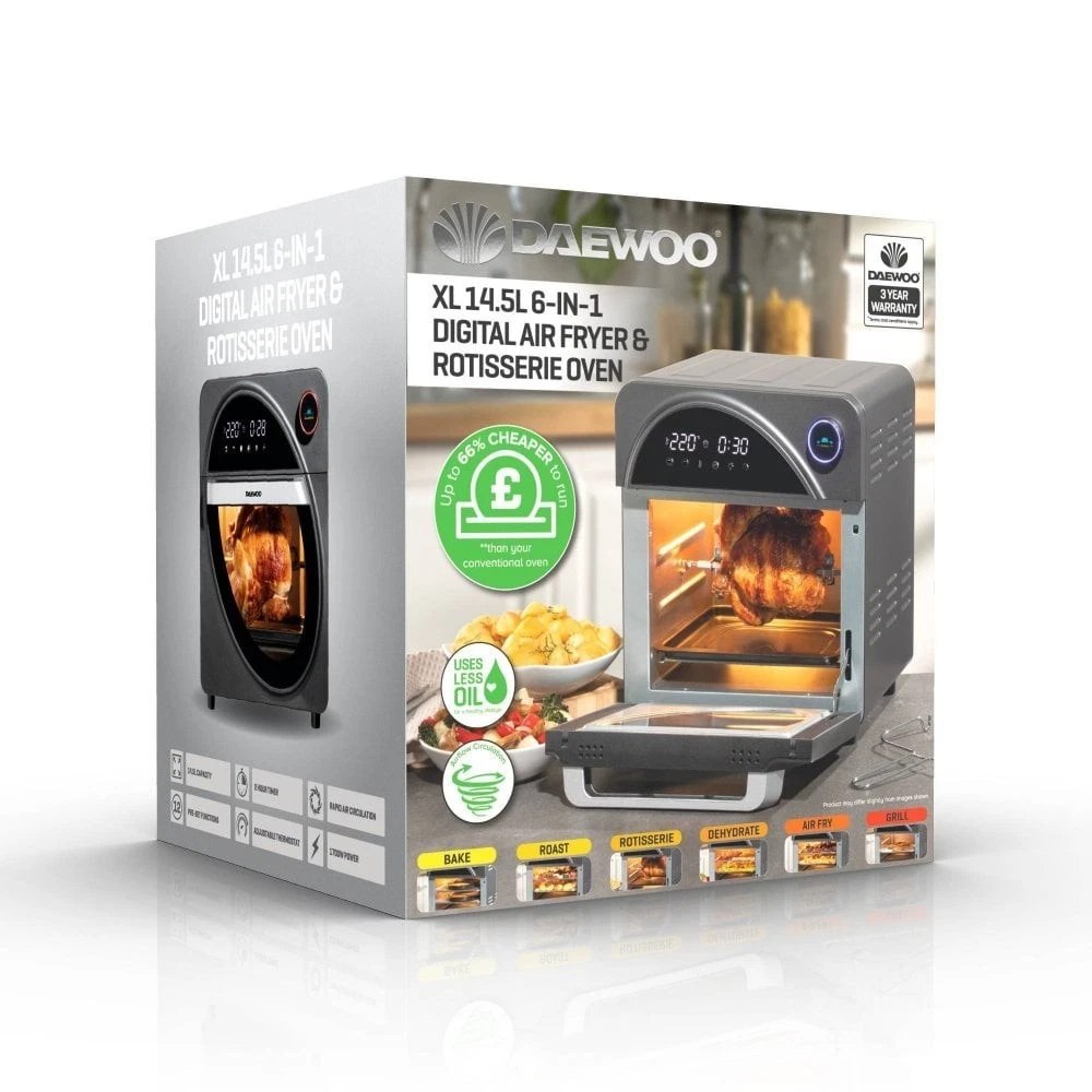 Daewoo 6-in-1 Digital 14.5L Air Fryer & Rotisserie Oven
Opens in a new window or tab