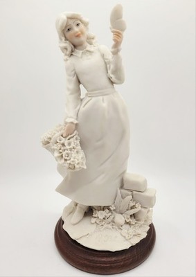 VTG 1986 Italian Signed Auro Belcari for DEAR Studio Figurine of Woman, Flowers,