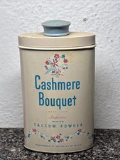 Cashmere Bouquet Talcum Powder Vintage Tin Colgate Palmolive White Blue Pink USA