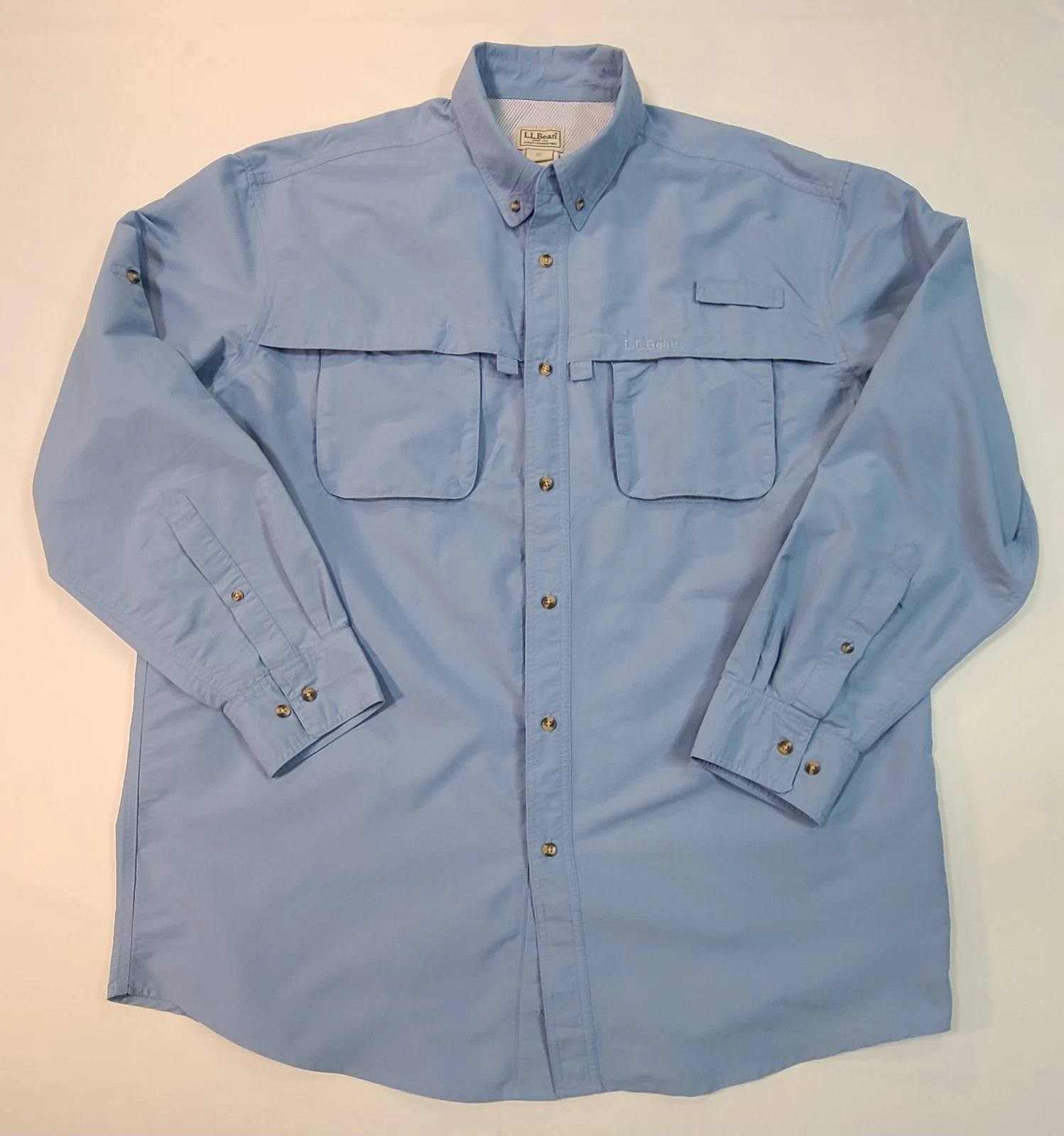 L.L. Bean Light Blue XL Tall Button-Up Long Sleeve Fishing Shirt Men