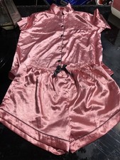 Ladies Satin Short Pyjamas Tailored Button Through Silky Pyjama Set PJ Nightwear
