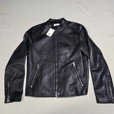 COACH New Icon Cafe Racer Black Sheep Leather Jacket Moto Biker Men Size 44 XS S