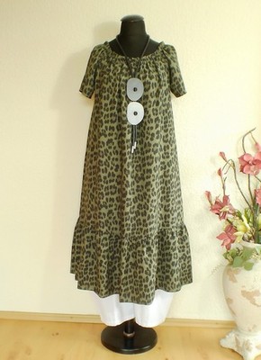 Italy Moda° Animal Leo Print Volant Kleid A-Form Khaki  Einheitsgröße