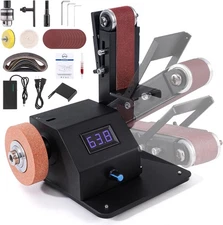 Mini Belt Sander for DIY, 4-in-1 Bench Grinder Kit 90° Adjustable Electric Belt