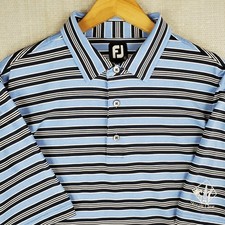 FOOTJOY Size XL Mens Blue/Blue/White Striped Golf Polo Shirt Performance Stretch