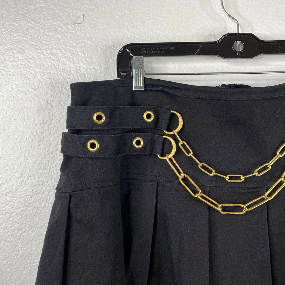 Falda Tripp Para Mujer Negra Talla 16 Plisada Oro Cadenas Ojales Grunge Gótico Punk Foto 4 de 4