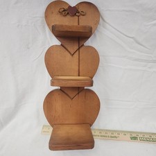 Vtg Wooden Heart Shaped 3 Tier Shelf Display Rack Wall Mounted Decor cottage
