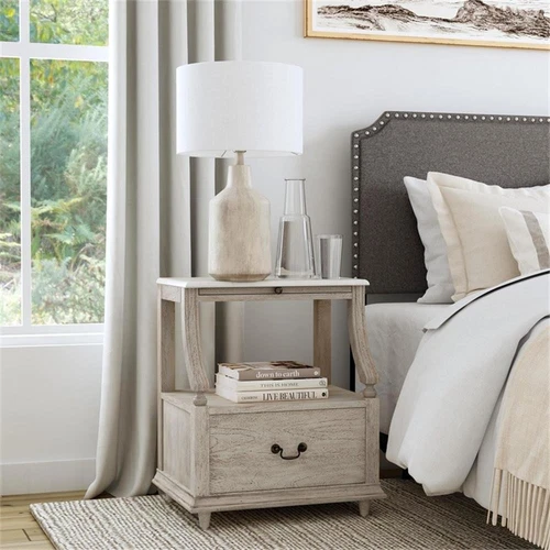 Butler Specialty Danielle Marble Nightstand In Gray - Picture 3 of 10