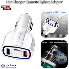 Dual USB + PD Car Charger Type-C 48W QC3.0  Car Cigarette Lighte Adapter White
