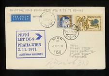 Postal History Czechoslovakia #1346+1776 Air First Flight 1971 Prague to Austria