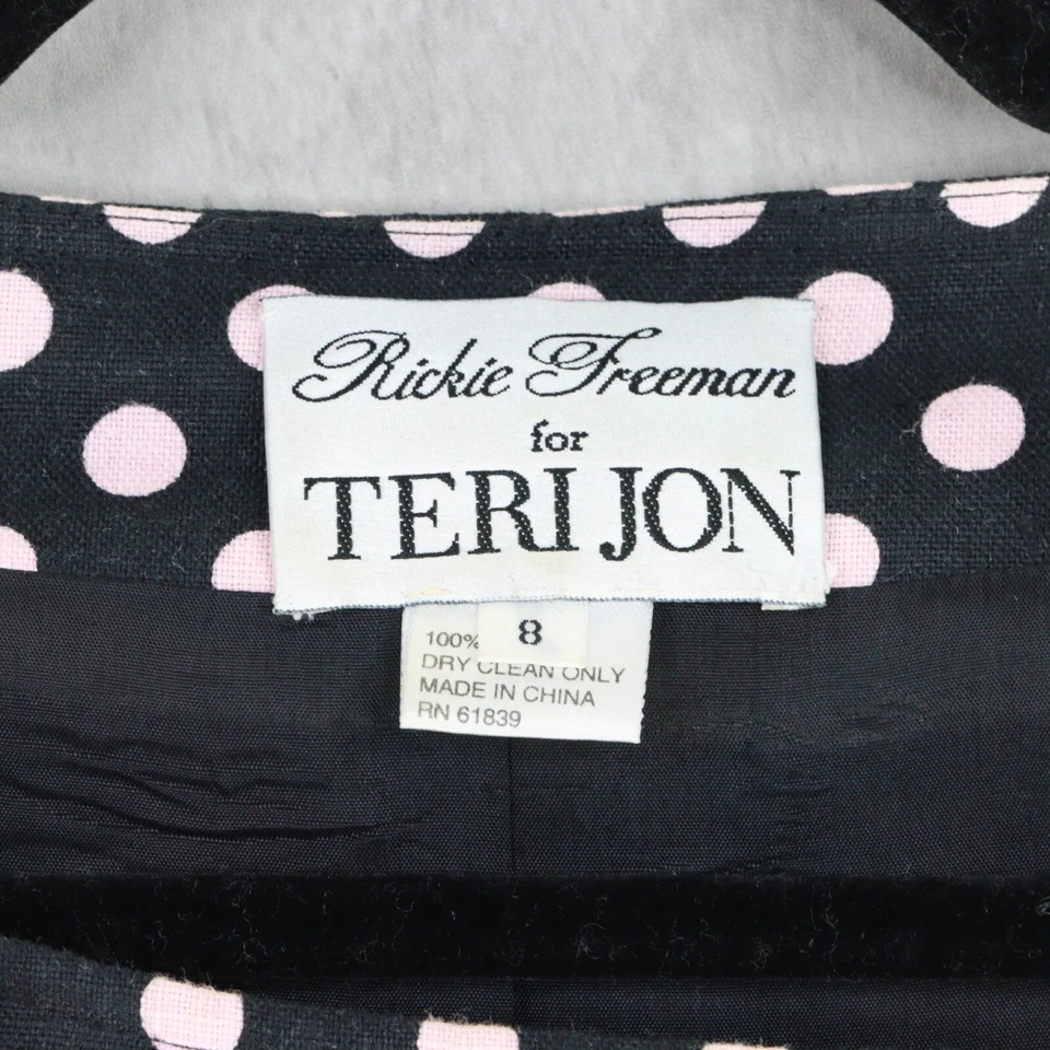 Vestido Teri Jon Rickie Freeman Talla 8 Rosa Negro Lunares Lino Doble Pecho Foto 3 de 4