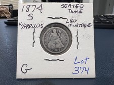 1874-S 10c With Arrows Seated Liberty Dime Low Mintage (CE)