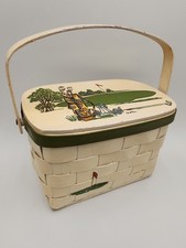 Vintage Signed CARO NAN Basket Purse GOLF Wooden Woven Lined