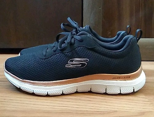 Scarpe sneakers sportive Skechers Flex Appeal 4.0 donna taglia 6.5 nero bianco nuove