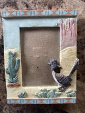 Southwest Cactus Canyon Desert Roadrunner Scenic Picture Frame Turquiose Adobe