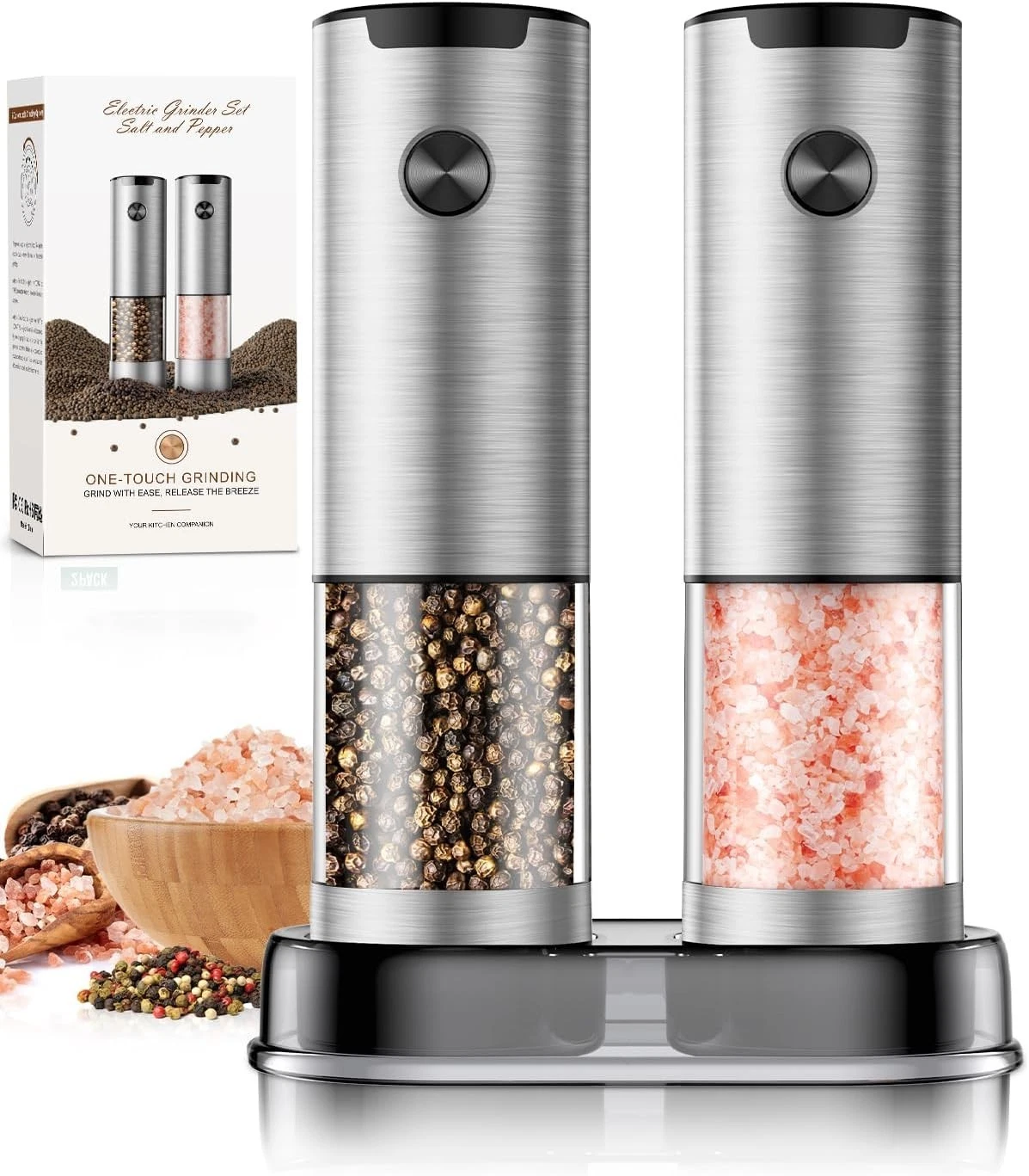 Kitchen Salt and Pepper Grinder Set Automatic Battery Pepper Mill Shakers